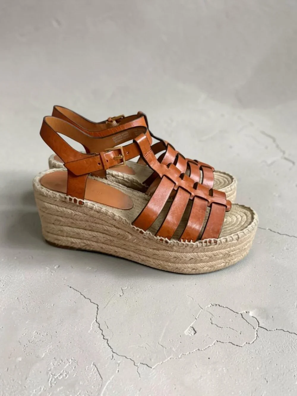 TORY BURCH Tan Leather Platform Espadrilles Sandals Size 7.5